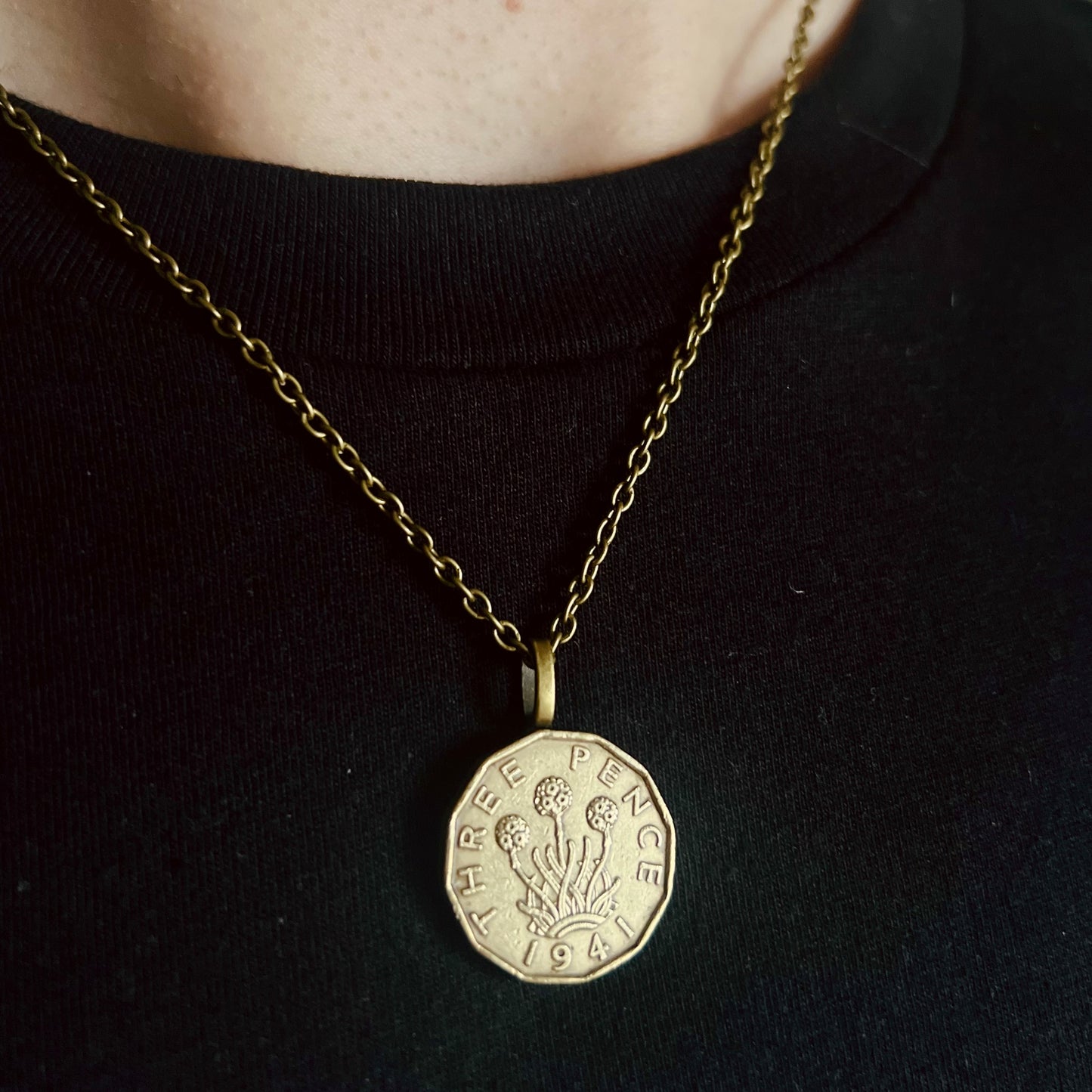 British Three Pence "Thistle" Coin Necklace