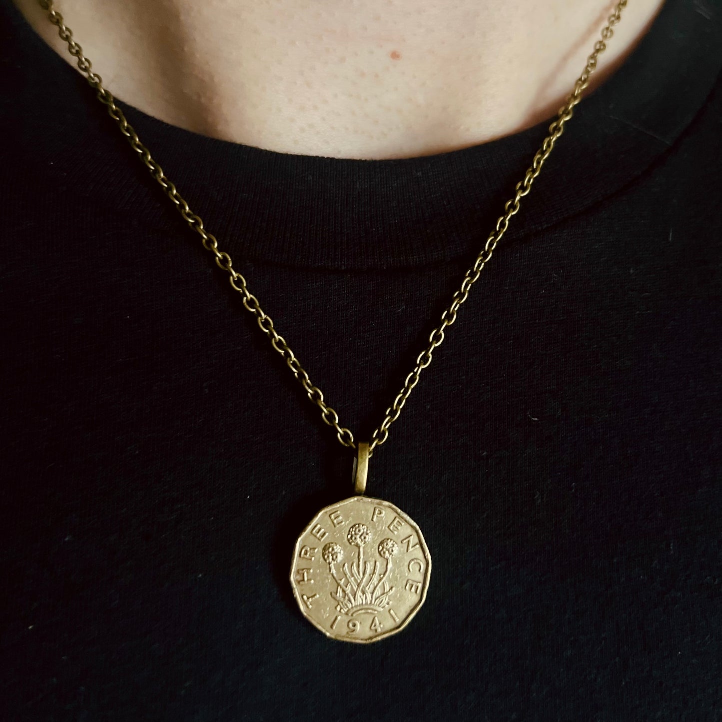British Three Pence "Thistle" Coin Necklace
