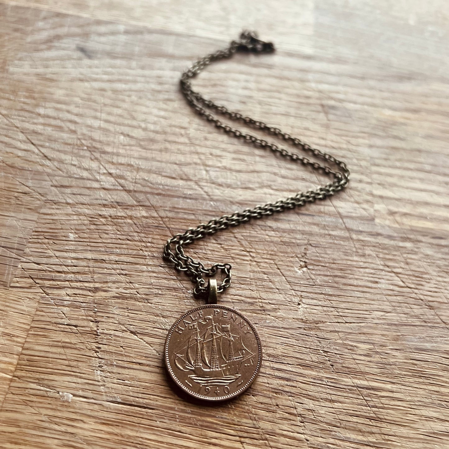 British Half Penny Coin Necklace