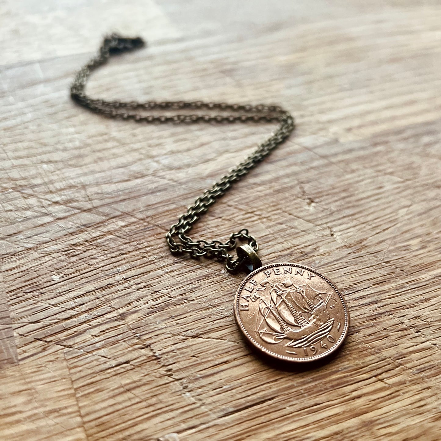 British Half Penny Coin Necklace