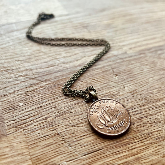 British Half Penny Coin Necklace