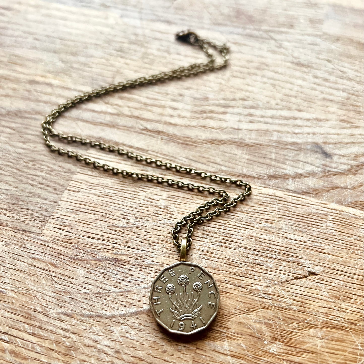 British Three Pence "Thistle" Coin Necklace
