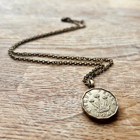 British Three Pence "Thistle" Coin Necklace