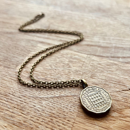 British Three Pence "Portcullis Gate" Coin Necklace